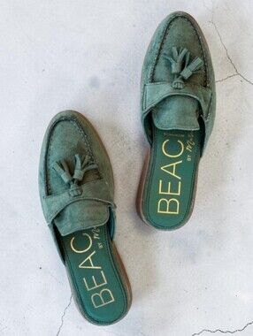 Beach by Matisse Tyra Faux Suede Moc-Toe Tassel Loafer Mules In Olive Size 9